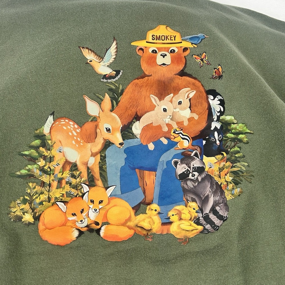 Element X Smokey Bear Hoodie Green Distressed Men's Large OFFICIAL